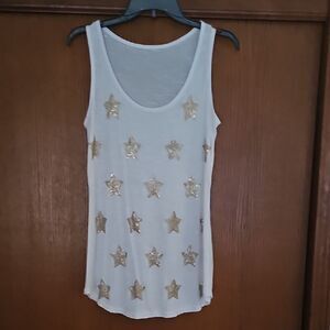 INC International Concepts White Tank Top with Gold Stars
